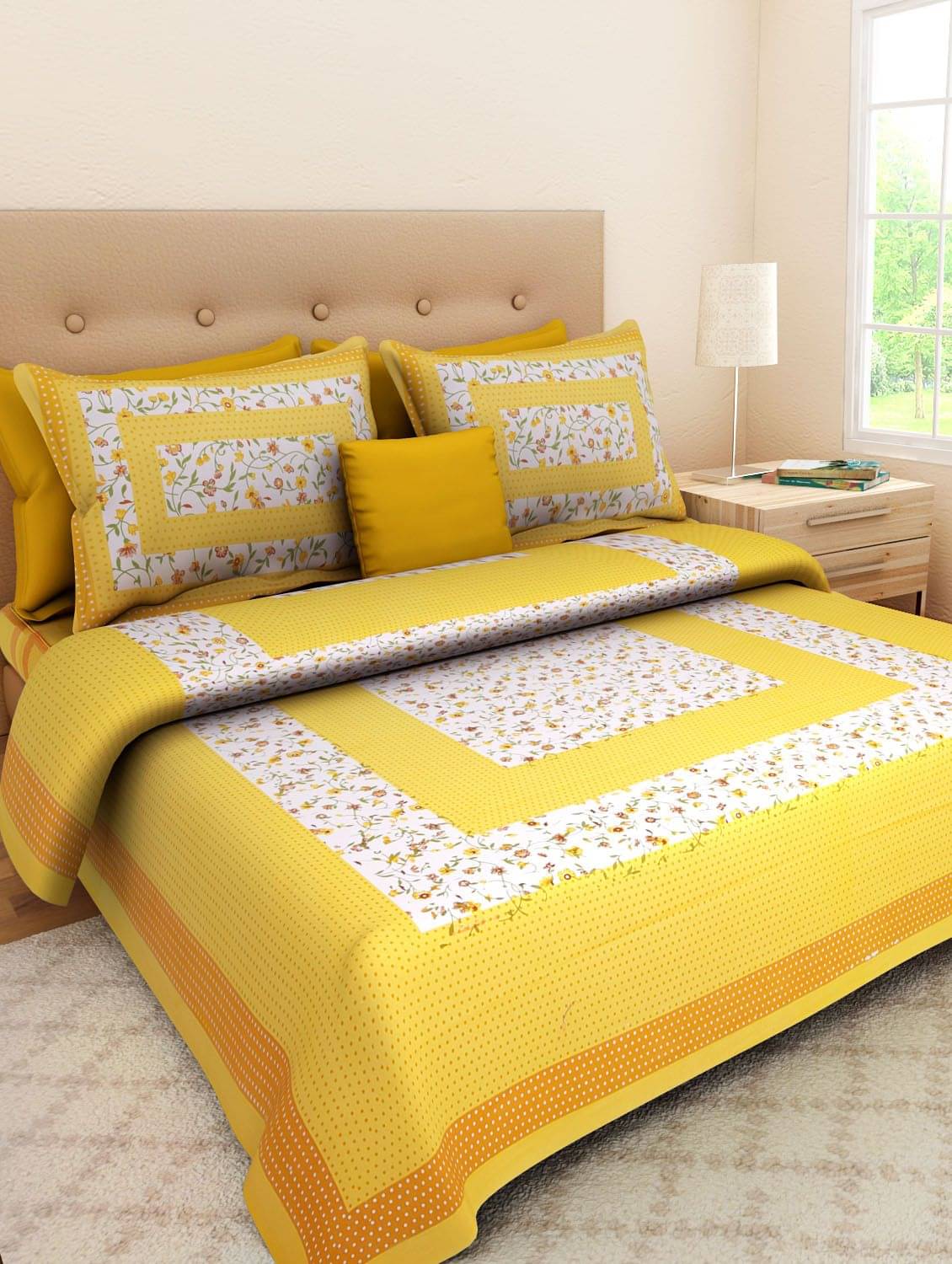     			HandiCave Cotton Double Bedsheet with 2 Pillow Covers