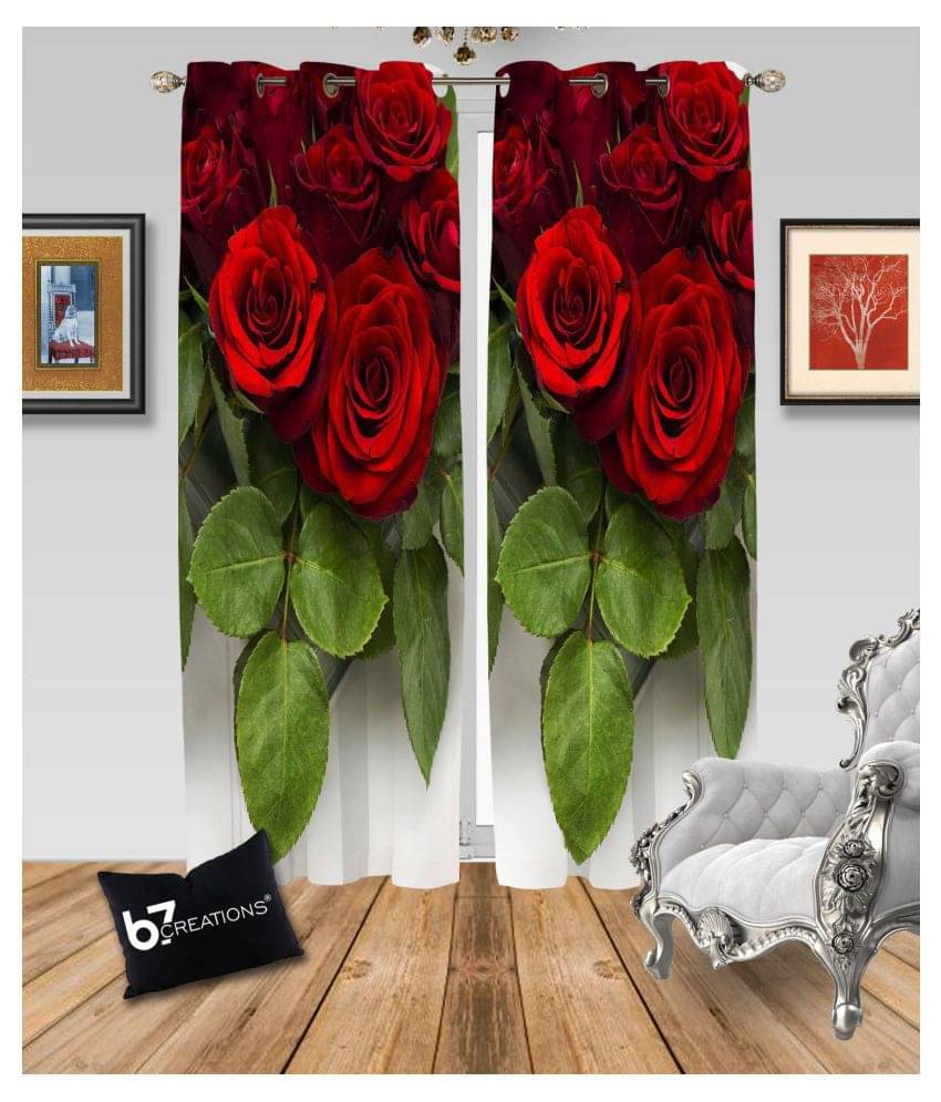 B7 CREATIONS Single Long Door Semi-Transparent Eyelet Polyester Curtains Red B7 CREATIONS Single Long Door Semi-Transparent Eyelet Polyester Curtains Red