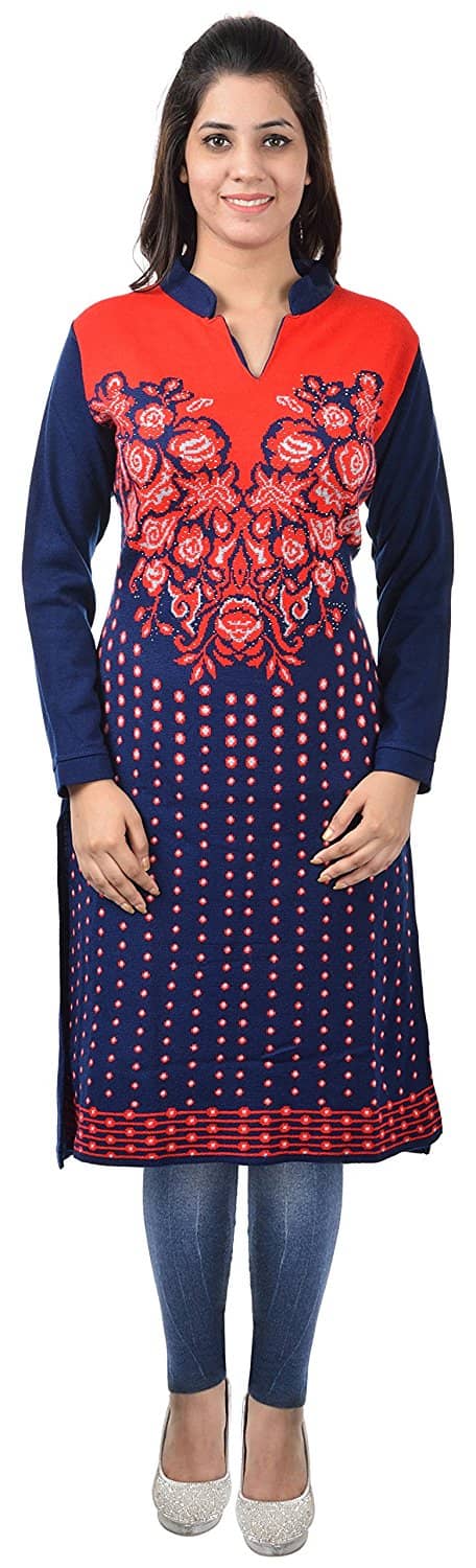 Japroz - Navy Woollen Women's Straight Kurti ( Pack of 1 ) - Kurtis, Tunics | Buy online on ZillyBuy