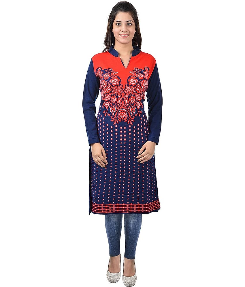 Japroz - Navy Woollen Women's Straight Kurti ( Pack of 1 ) - Kurtis, Tunics | Buy online on ZillyBuy