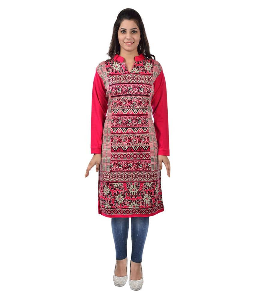 Japroz - Pink Woollen Women's Straight Kurti ( Pack of 1 ) - Kurtis, Tunics | Buy online on ZillyBuy