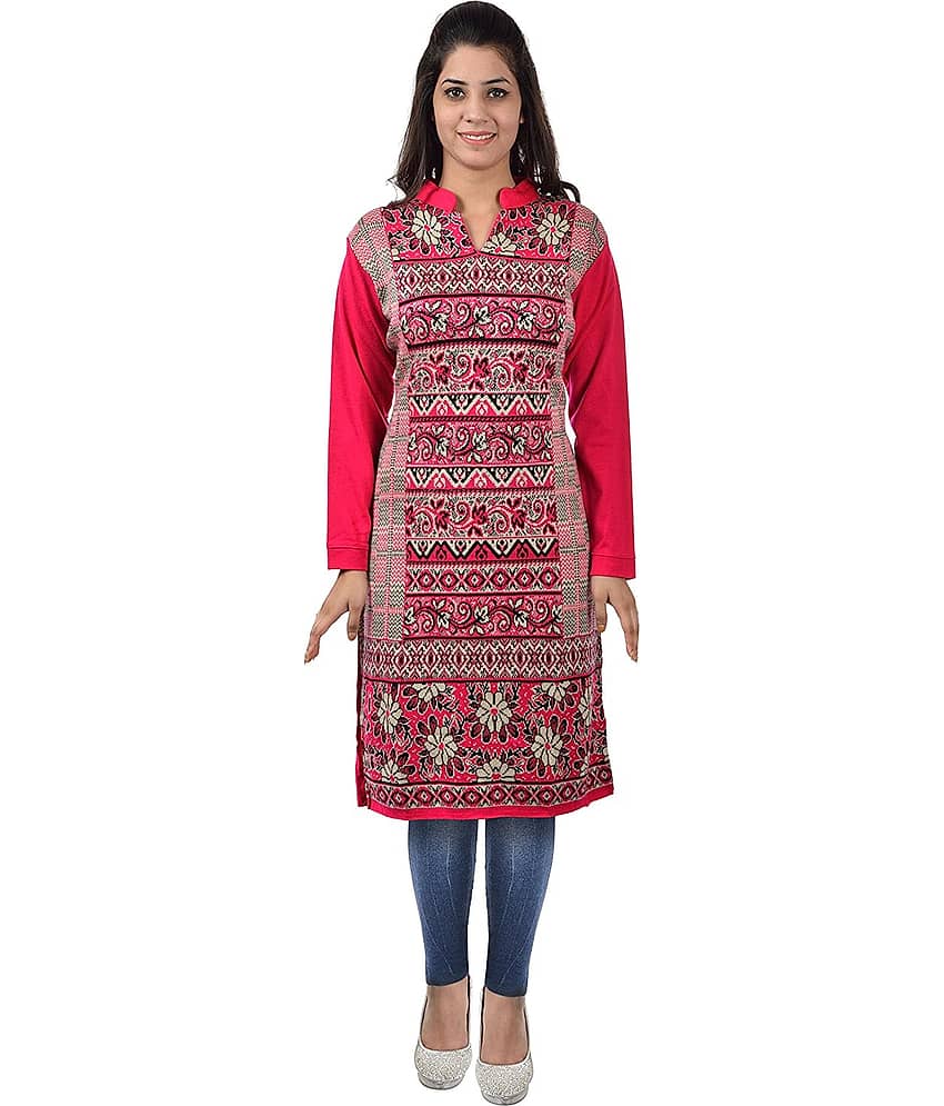 Japroz - Pink Woollen Women's Straight Kurti ( Pack of 1 ) - Kurtis, Tunics | Buy online on ZillyBuy