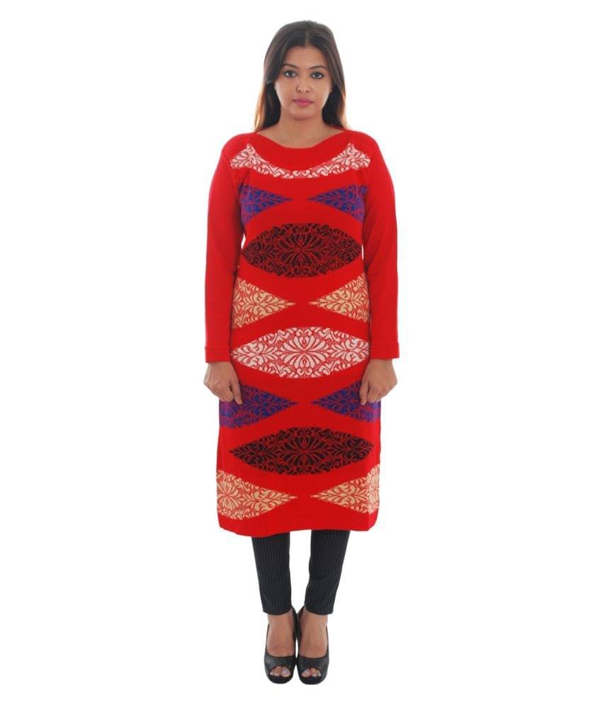     			Japroz Red Woollen Straight Kurti