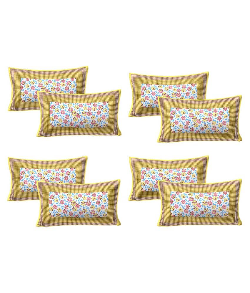 AJ Home Pack of 8 Cotton Yellow Pillow Cover (17 X 27 Inch)