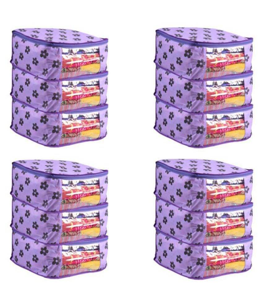 PrettyKrafts Cupboard Closet Organizing Saree Cover Set of 12 Large Flower Prints/Wardrobe Organiser/Clothes Bag PrettyKrafts Cupboard Closet Organizing Saree Cover Set of 12 Large Flower Prints/Wardrobe Organiser/Clothes Bag