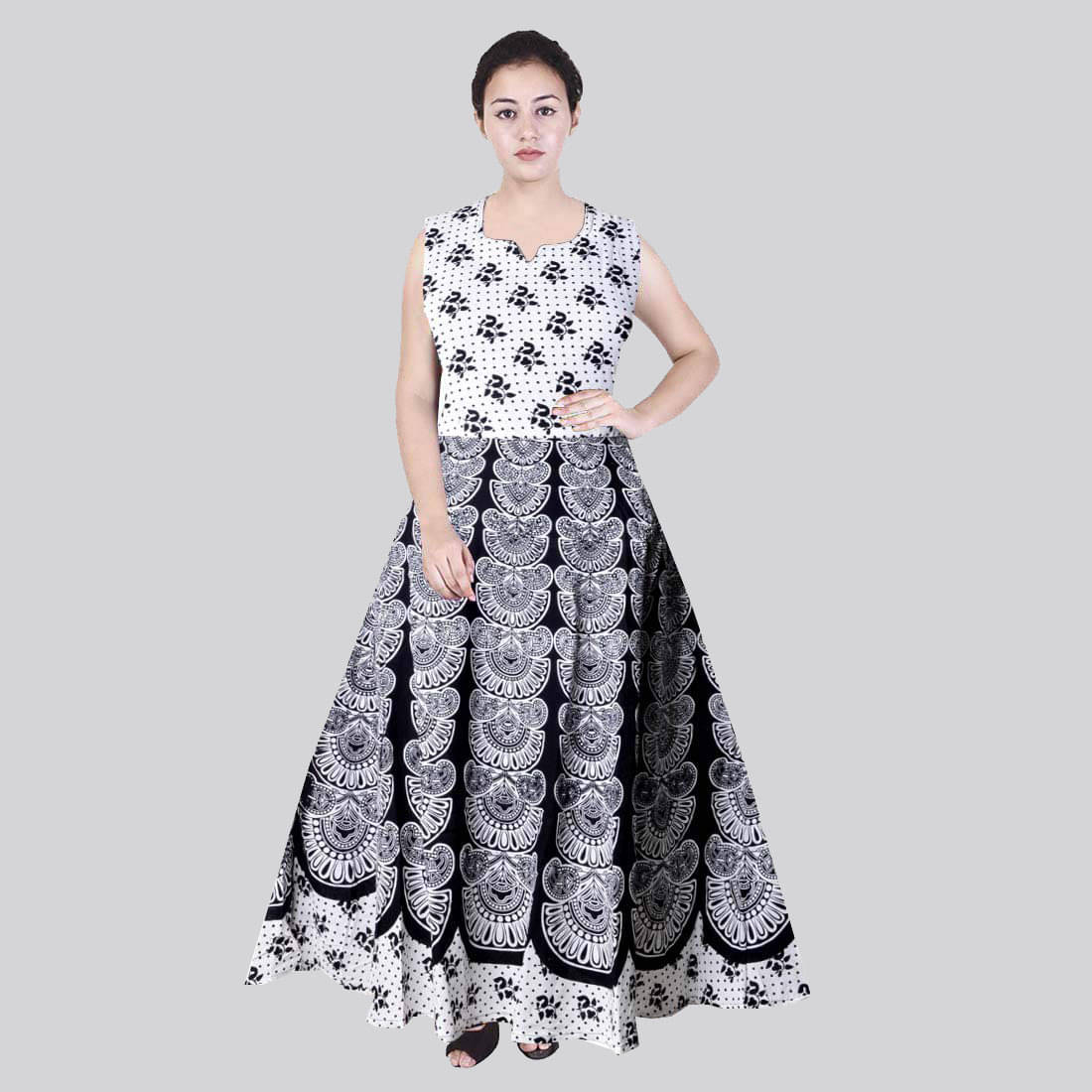     			Rangun Women Cotton A-line Dress ( Black )