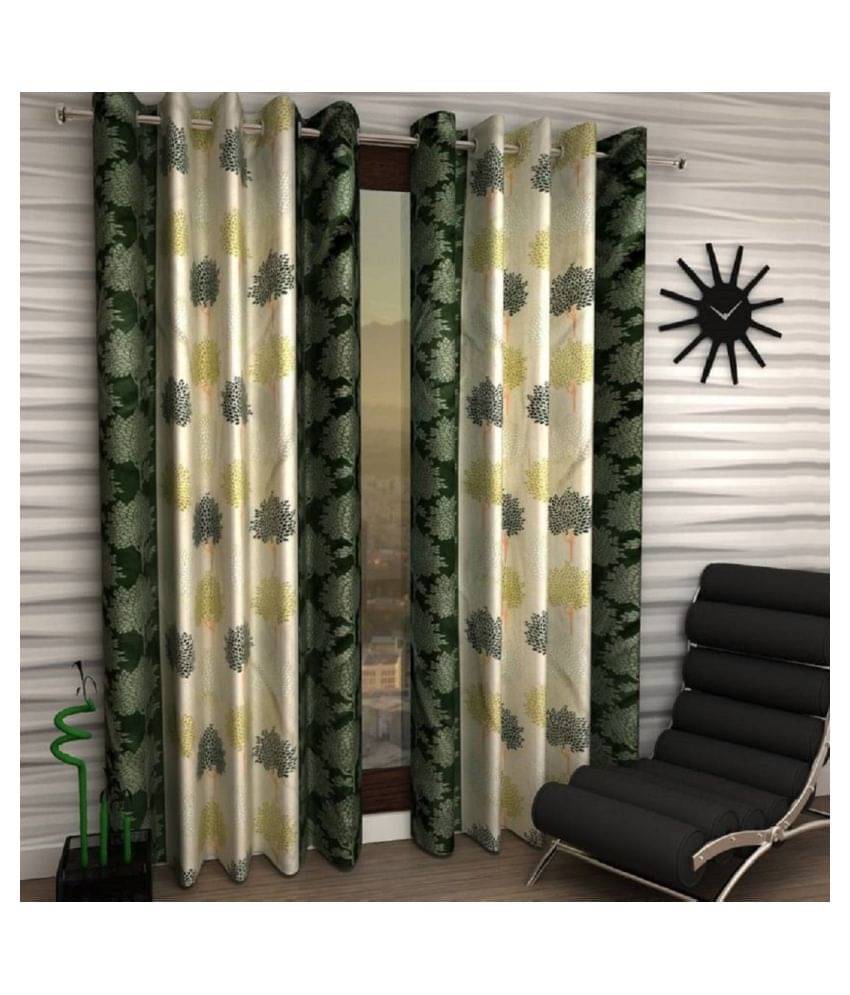 Tanishka Fabs Semi-Transparent Curtain 5 ft ( Pack of 2 ) - Green     			Tanishka Fabs Semi-Transparent Curtain 5 ft ( Pack of 2 ) - Green