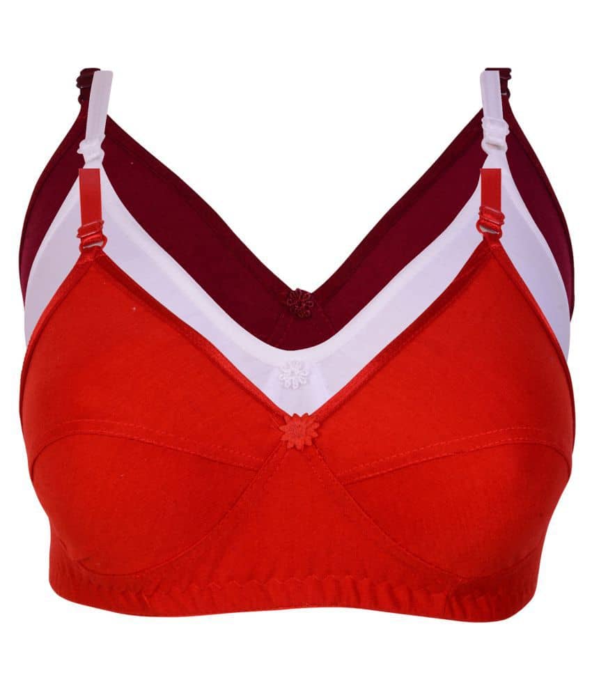 Kiran Enterprises Pack of 3 Cotton Lycra Non Padded Women's Minimizer Bra ( Multi Color )