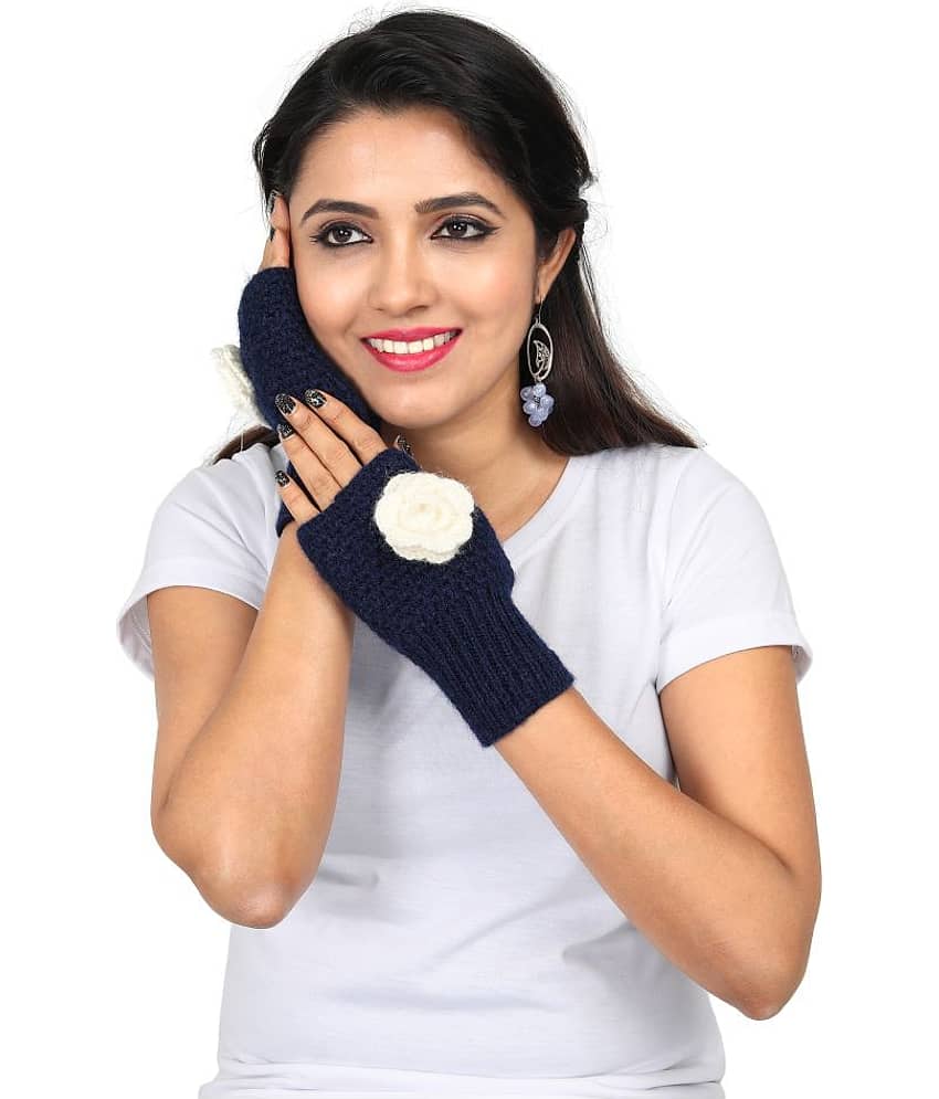 KC Store Women's Navy Blue Hand Knitted Woolen Gloves (Mitts) For Winters - Dupattas & Shawls | Buy online on ZillyBuy