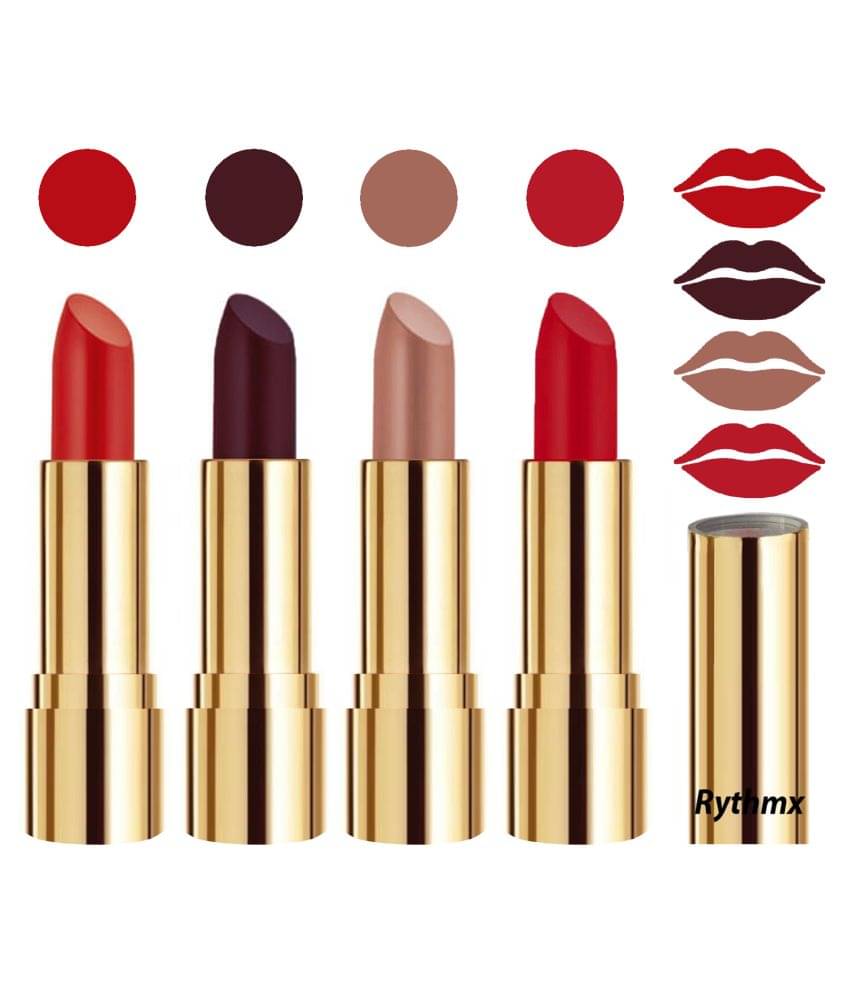 Rythmx Professional Timeless 4 Colors Lipstick Orange,Wine,Nude, Red Pack of 4 16 g     			Rythmx Professional Timeless 4 Colors Lipstick Orange,Wine,Nude, Red Pack of 4 16 g