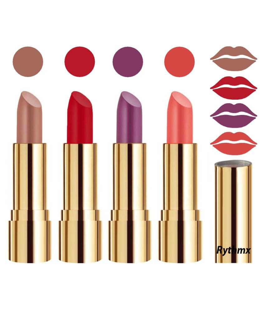 Rythmx Professional Timeless 4 Colors Lipstick Nude,Red,Purple, Peach Pack of 4 16 g Rythmx Professional Timeless 4 Colors Lipstick Nude,Red,Purple, Peach Pack of 4 16 g
