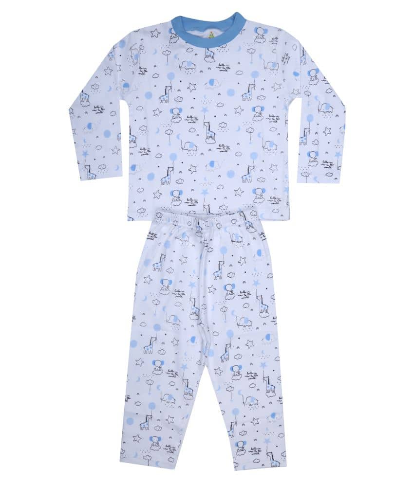 KABOOS Pack of 1 Boys 100% Cotton Nightsuit Set ( White ) - Nightwear & Loungewear | Buy online on ZillyBuy