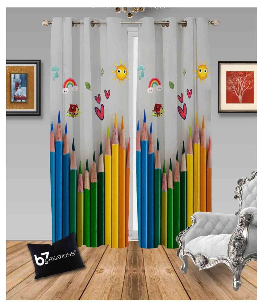     			B7 CREATIONS Single Door Semi-Transparent Eyelet Polyester Curtains Multi Color