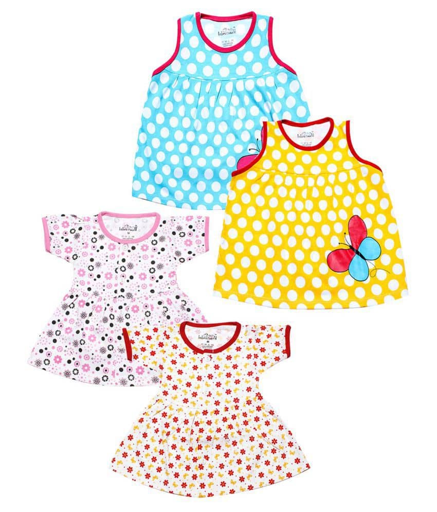 Babeezworld Baby Girls 100% Cotton Frocks ( Multi )