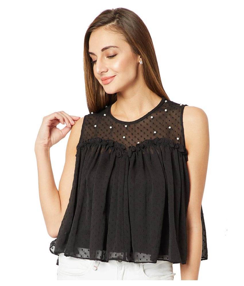     			Miss Chase Women's Chiffon A-Line Top ( Black )