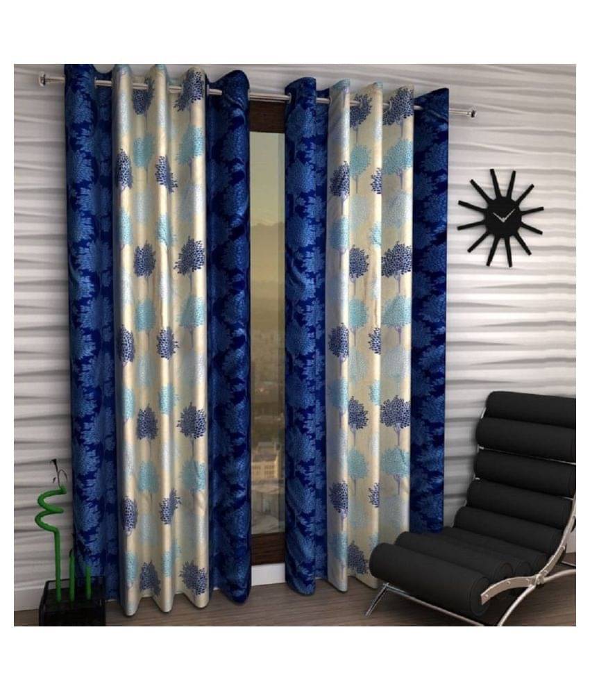     			Tanishka Fabs Semi-Transparent Curtain 7 ft ( Pack of 2 ) - Blue
