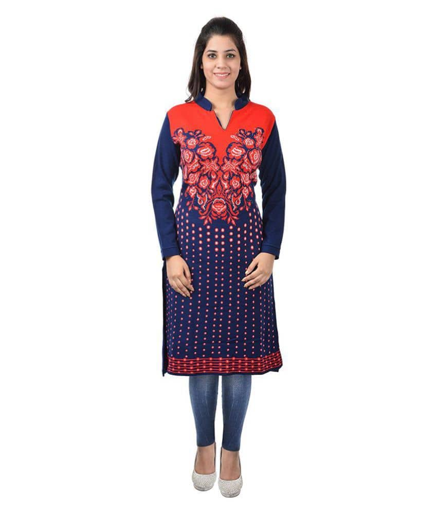 Japroz - Navy Woollen Women's Straight Kurti ( Pack of 1 ) - Kurtis, Tunics | Buy online on ZillyBuy