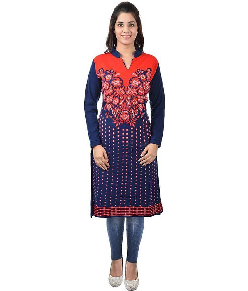 Japroz - Navy Woollen Women's Straight Kurti ( Pack of 1 ) - Kurtis, Tunics | Buy online on ZillyBuy