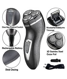 2in1 Kemei Men's Chargeable Waterproof 3D Sideburns Beard Mustache Trimmer Triple Blade Rotary Shaver ( Ass )