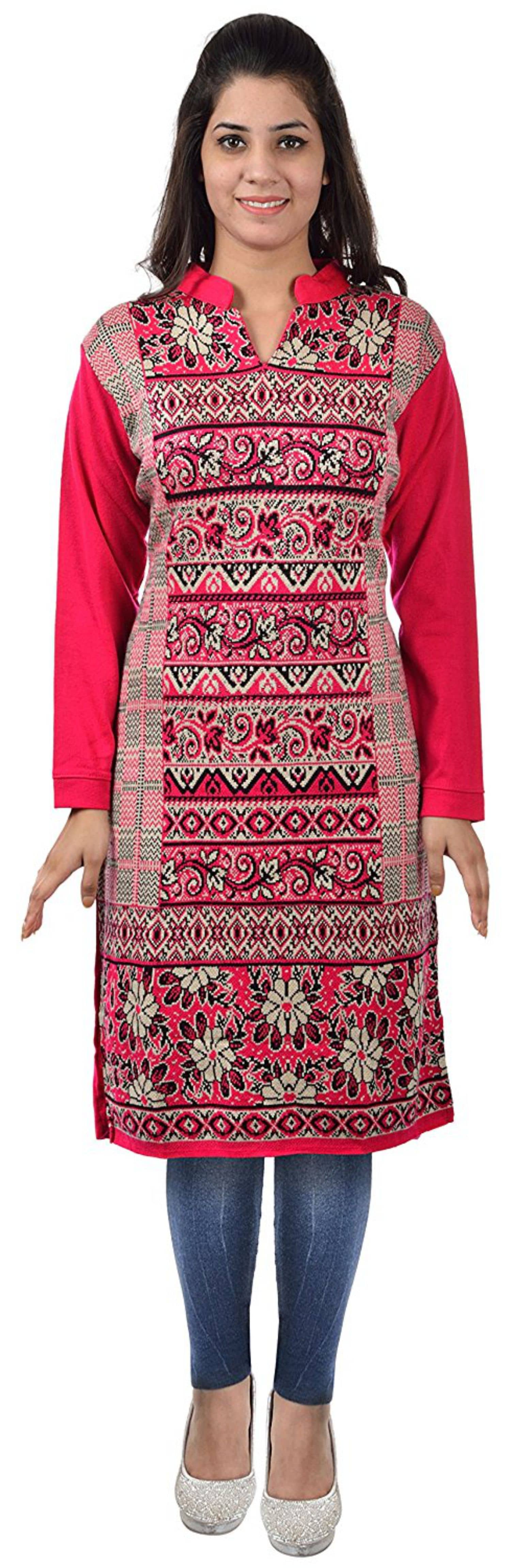 Japroz - Pink Woollen Women's Straight Kurti ( Pack of 1 ) - Kurtis, Tunics | Buy online on ZillyBuy
