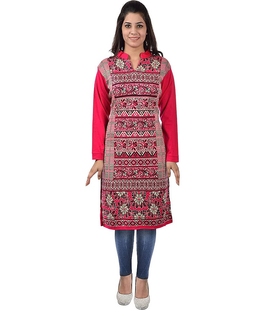 Japroz - Pink Woollen Women's Straight Kurti ( Pack of 1 ) - Kurtis, Tunics | Buy online on ZillyBuy
