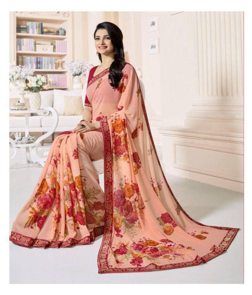 Gazal Fashions Georgette Printed Saree With Unstitched Blouse Piece ( Orange ) Gazal Fashions Georgette Printed Saree With Unstitched Blouse Piece ( Orange )