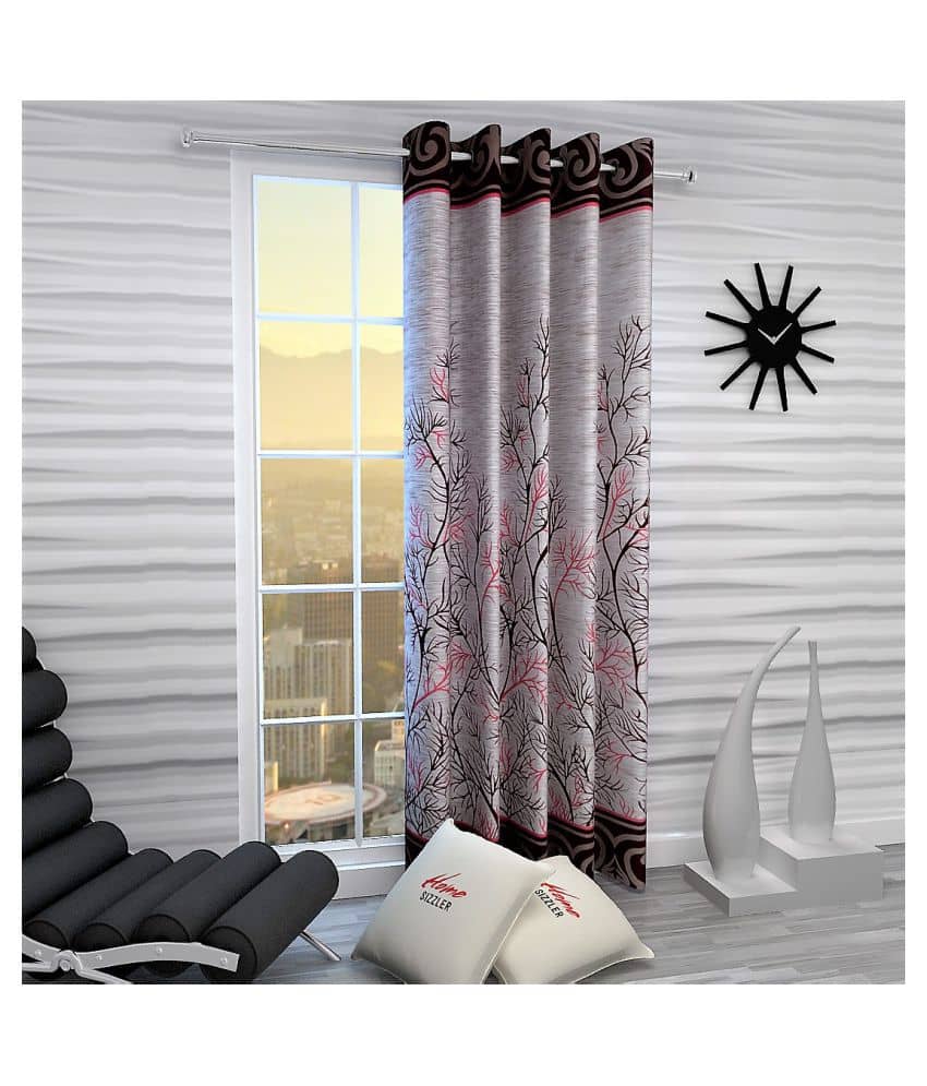 Home Sizzler Single Window Semi-Transparent Eyelet Polyester Curtains Maroon