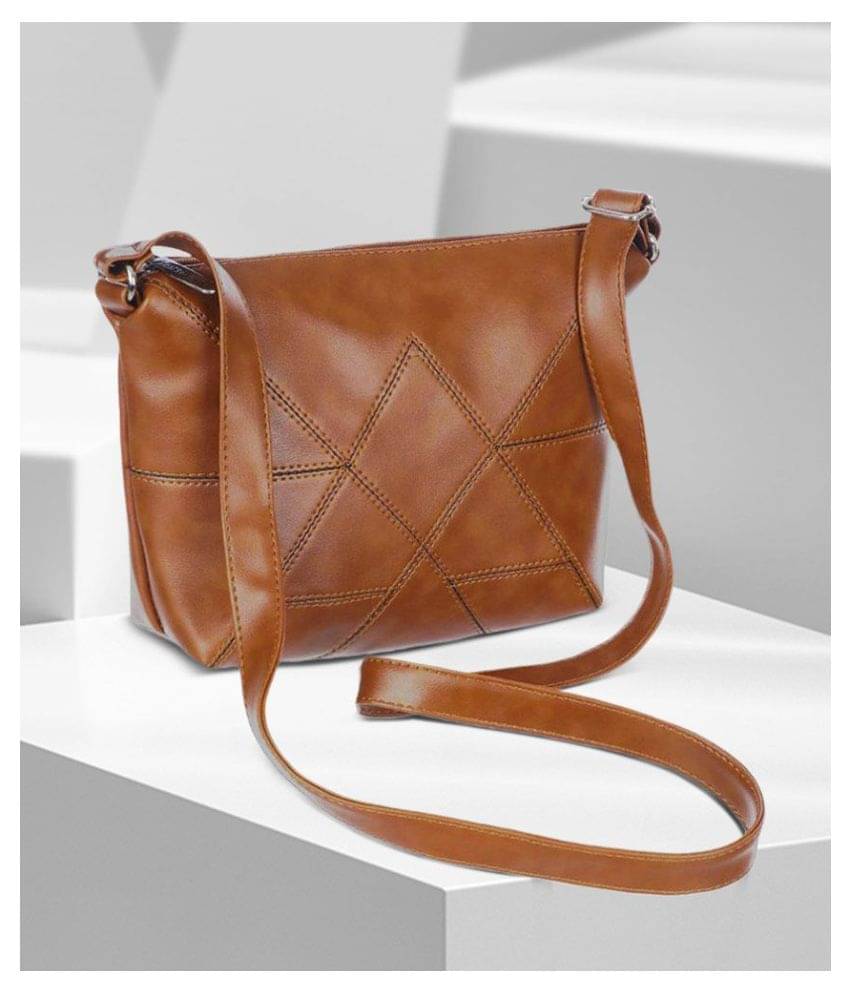     			Leather Land Sling Bag P.U. Set of 1 ( Tan )