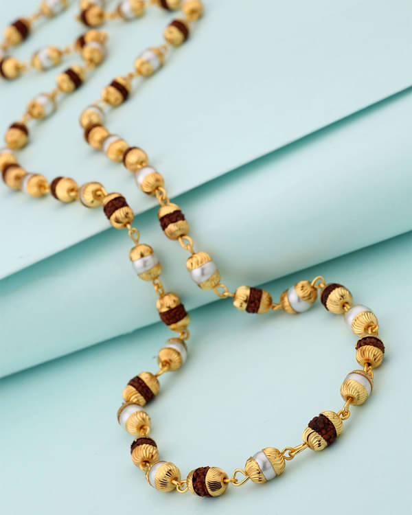     			RUDRA'S Rudraksha Gold Plated Cap Mala (50+1) Bead