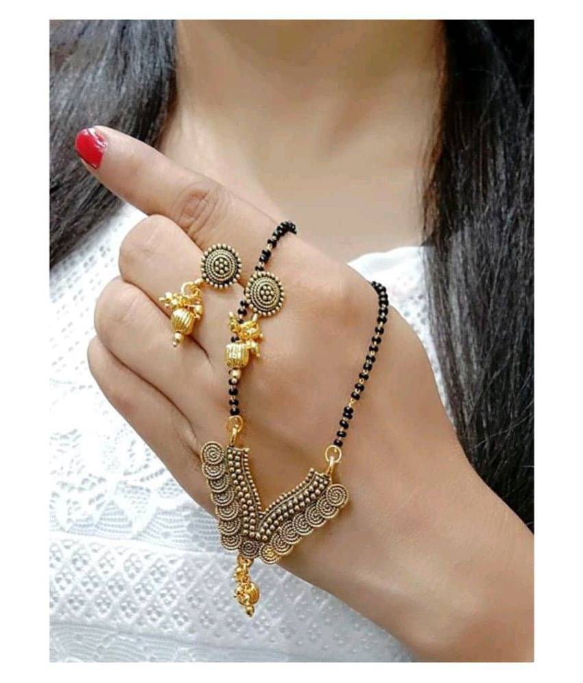 Bhagya Lakshmi Women's Pride Traditional Gold Plated Mangalsutra With earrings For Women Bhagya Lakshmi Women's Pride Traditional Gold Plated Mangalsutra With earrings For Women