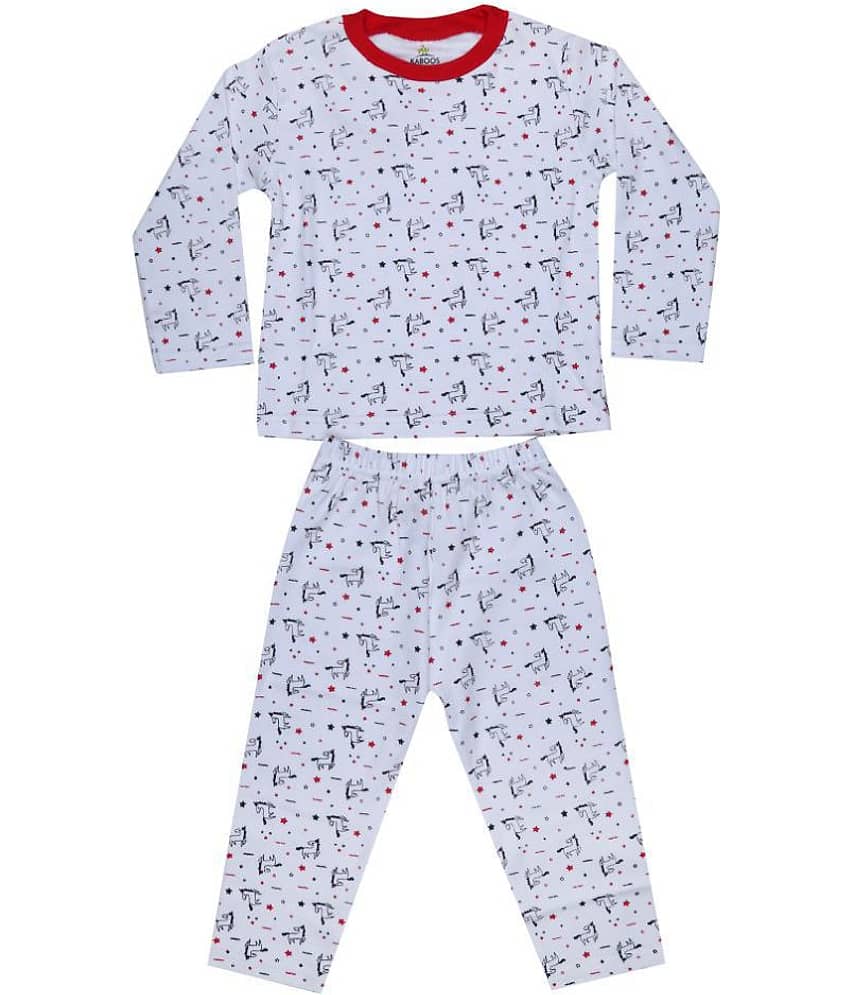 KABOOS Pack of 1 Boys 100% Cotton Nightsuit Set ( White ) - Nightwear & Loungewear | Buy online on ZillyBuy