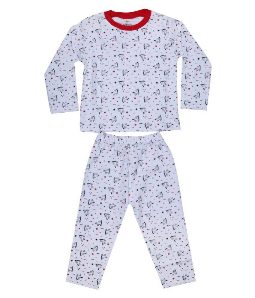     			KABOOS Pack of 1 Boys 100% Cotton Nightsuit Set ( White )