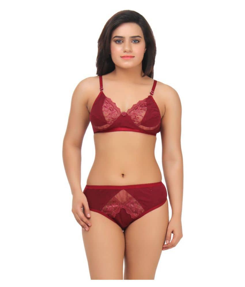 TCG Maroon Cotton Lycra Bra & Panty Set