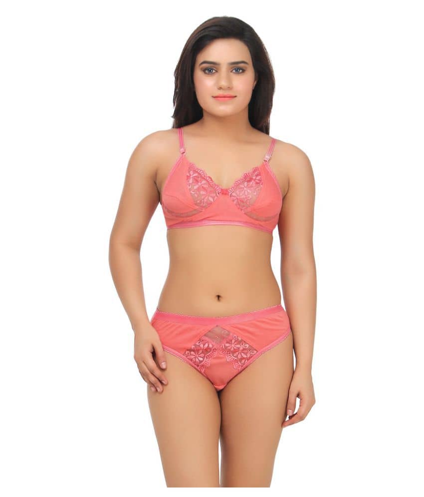 TCG Pink Cotton Lycra Bra & Panty Set