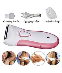 2in1 Washable Chargeable Women Lady Hair Remover Shaver Trimmer Painless Epilator ( Pink & White )