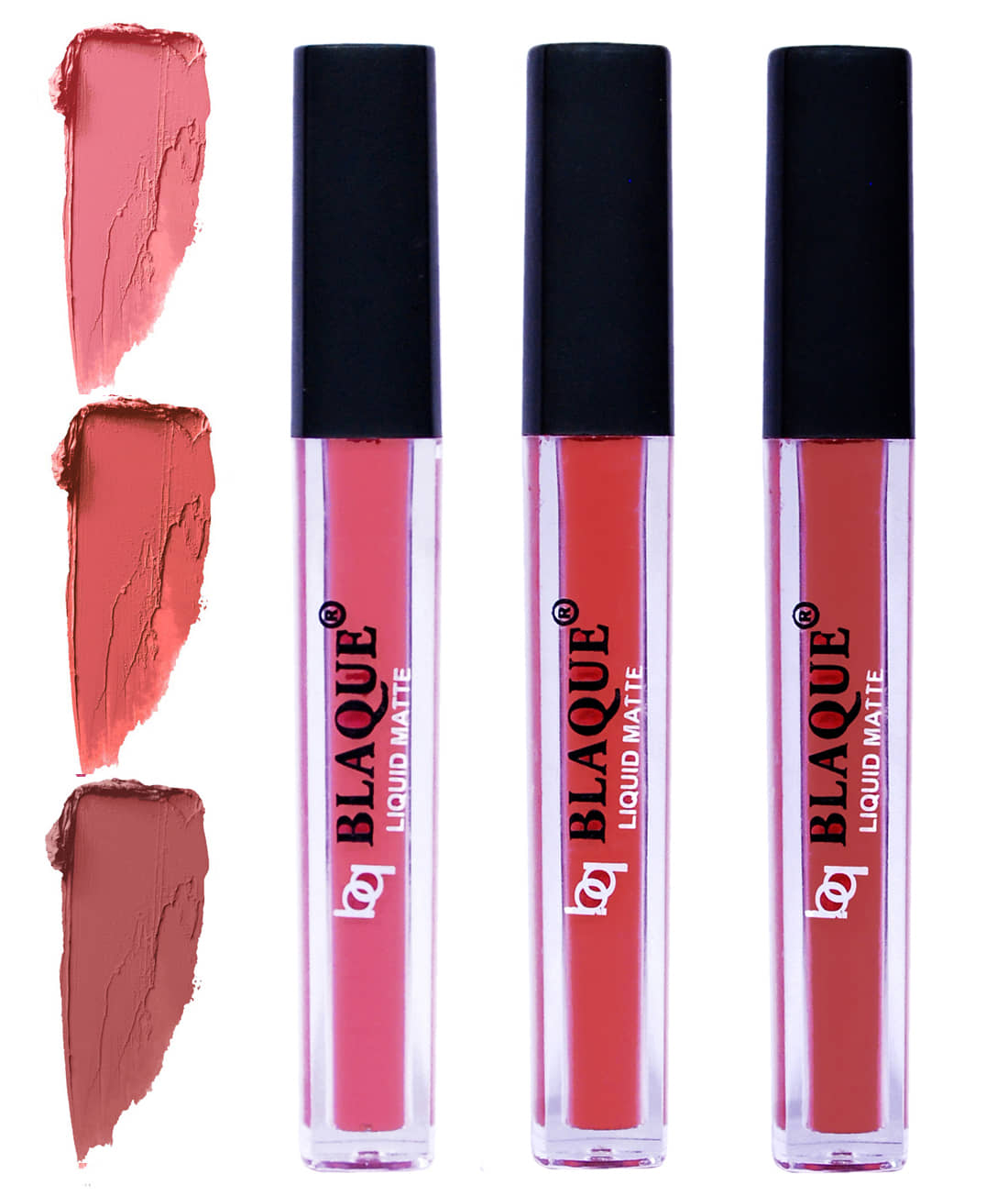 bq BLAQUE Matte Liquid Lipstick Combo of 3 Lip Color 4ml each, Waterproof - Coral Peach, Dark Coral, Brown