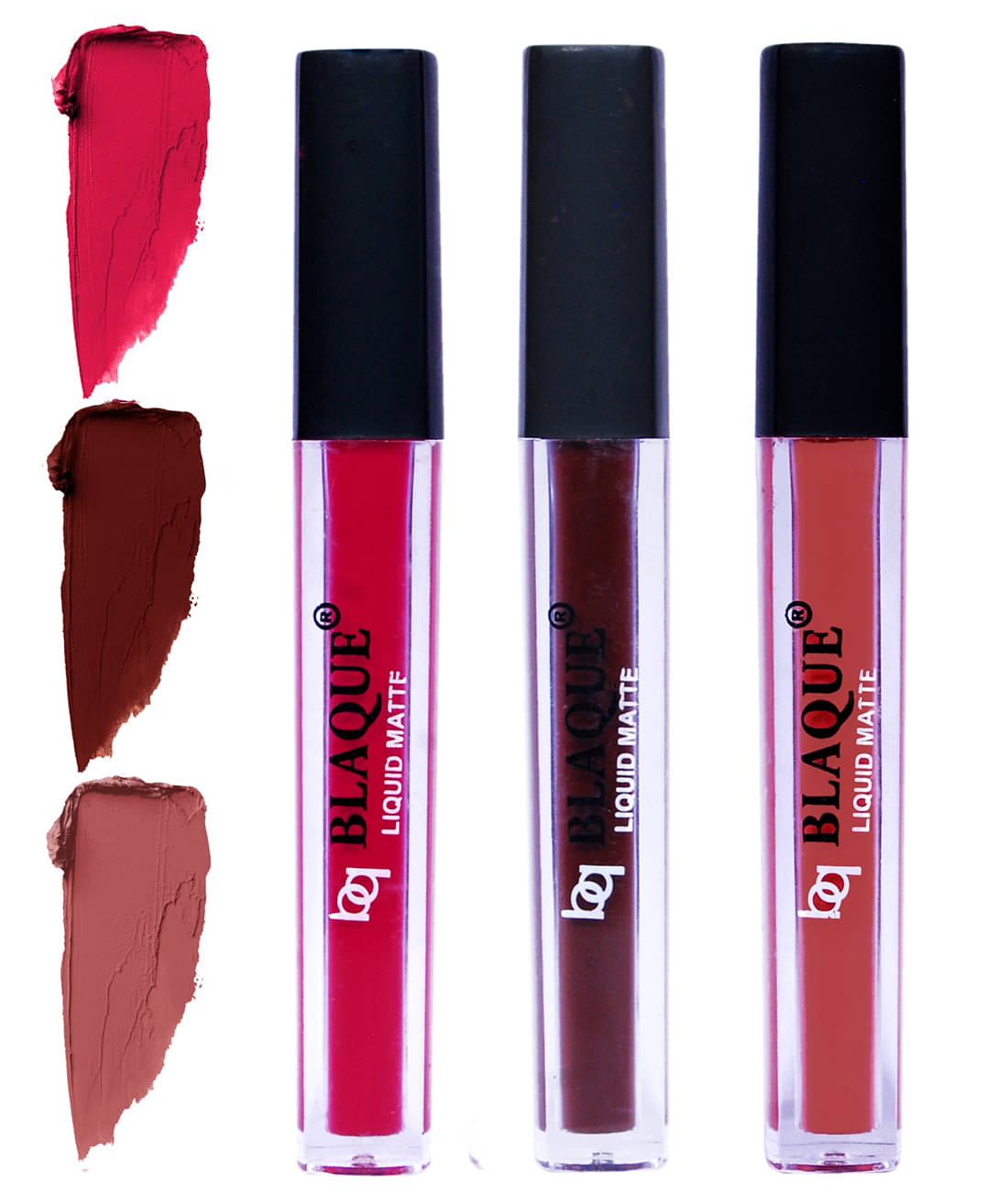 bq BLAQUE Matte Liquid Lipstick Combo of 3 Lip Color 4ml each, Waterproof - Ruby Red, Chocolate Mood, Brown     			bq BLAQUE Matte Liquid Lipstick Combo of 3 Lip Color 4ml each, Waterproof - Ruby Red, Chocolate Mood, Brown
