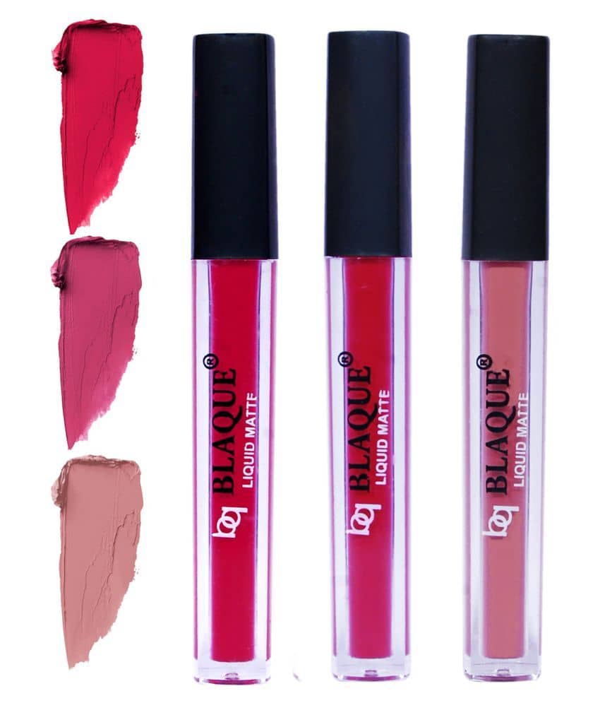 bq BLAQUE Matte Liquid Lipstick Combo of 3 Lip Color 4ml each, Waterproof - Ruby Red, Fuschia Pink, Light Nude Brown