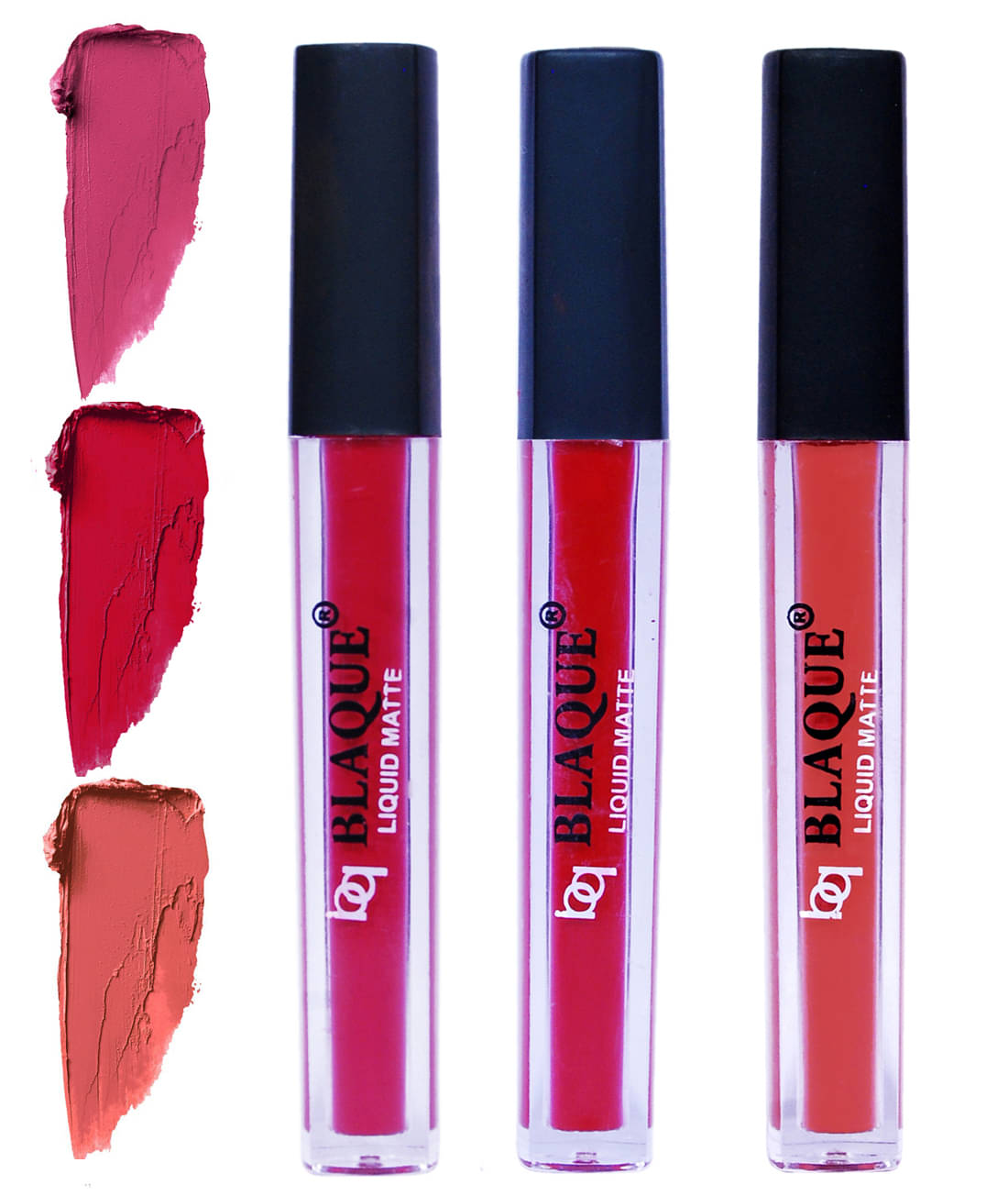 bq BLAQUE Matte Liquid Lipstick Combo of 3 Lip Color 4ml each, Waterproof - Fuschia Pink, Dark Pinkish Red, Dark Coral bq BLAQUE Matte Liquid Lipstick Combo of 3 Lip Color 4ml each, Waterproof - Fuschia Pink, Dark Pinkish Red, Dark Coral