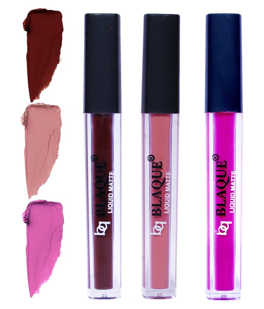 bq BLAQUE Matte Liquid Lipstick Combo of 3 Lip Color 4ml each, Waterproof - Chocolate Mood, Light Nude Brown, Swiss Light Magenta