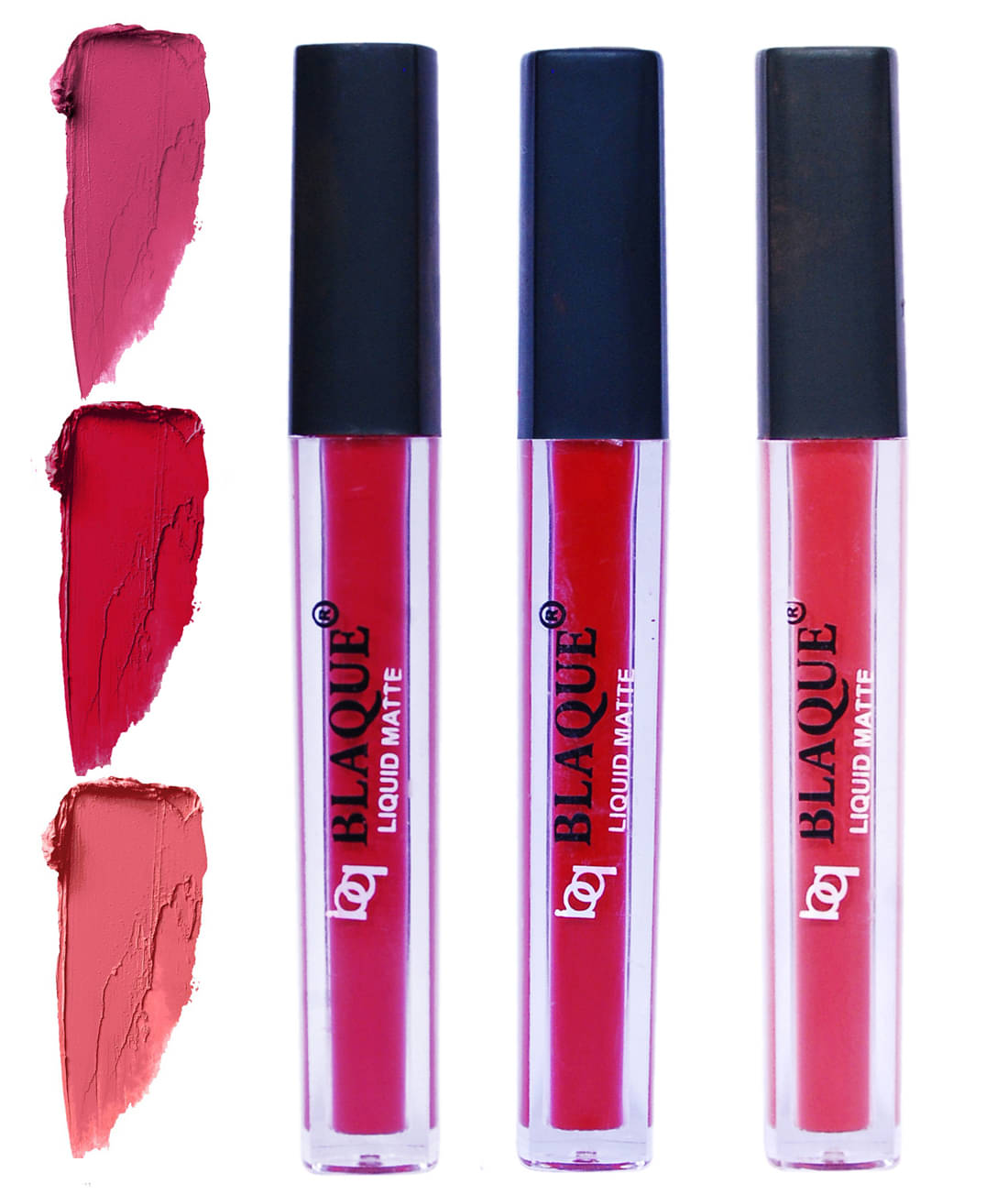bq BLAQUE Matte Liquid Lipstick Combo of 3 Lip Color 4ml each, Waterproof - Fuschia Pink, Dark Pinkish Red, Pinkish Peach bq BLAQUE Matte Liquid Lipstick Combo of 3 Lip Color 4ml each, Waterproof - Fuschia Pink, Dark Pinkish Red, Pinkish Peach