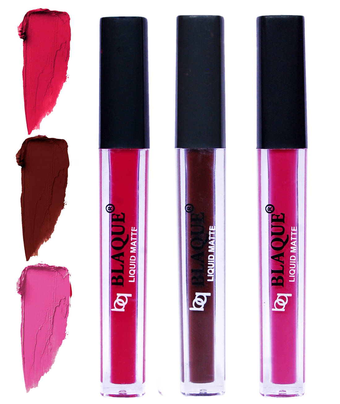 bq BLAQUE Matte Liquid Lipstick Combo of 3 Lip Color 4ml each, Waterproof - Ruby Red, Chocolate Mood, Soft Pink bq BLAQUE Matte Liquid Lipstick Combo of 3 Lip Color 4ml each, Waterproof - Ruby Red, Chocolate Mood, Soft Pink