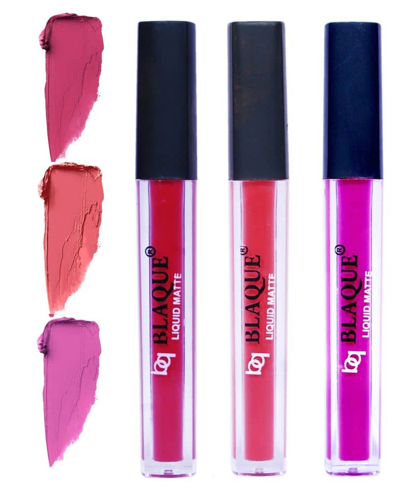 bq BLAQUE Matte Liquid Lipstick Combo of 3 Lip Color 4ml each, Waterproof - Fuschia Pink, Pinkish Peach, Swiss Light Magenta