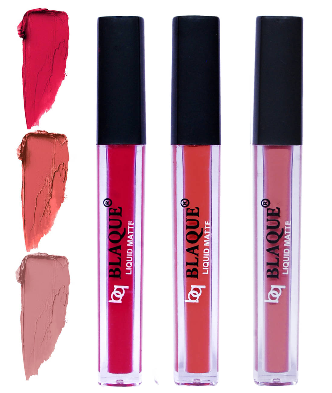 bq BLAQUE Matte Liquid Lipstick Combo of 3 Lip Color 4ml each, Waterproof - Ruby Red, Dark Coral, Light Nude Brown bq BLAQUE Matte Liquid Lipstick Combo of 3 Lip Color 4ml each, Waterproof - Ruby Red, Dark Coral, Light Nude Brown