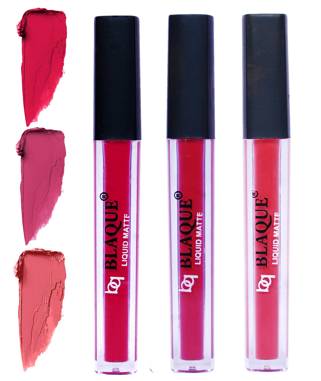     			bq BLAQUE Matte Liquid Lipstick Combo of 3 Lip Color 4ml each, Waterproof - Ruby Red, Fuschia Pink, Pinkish Peach