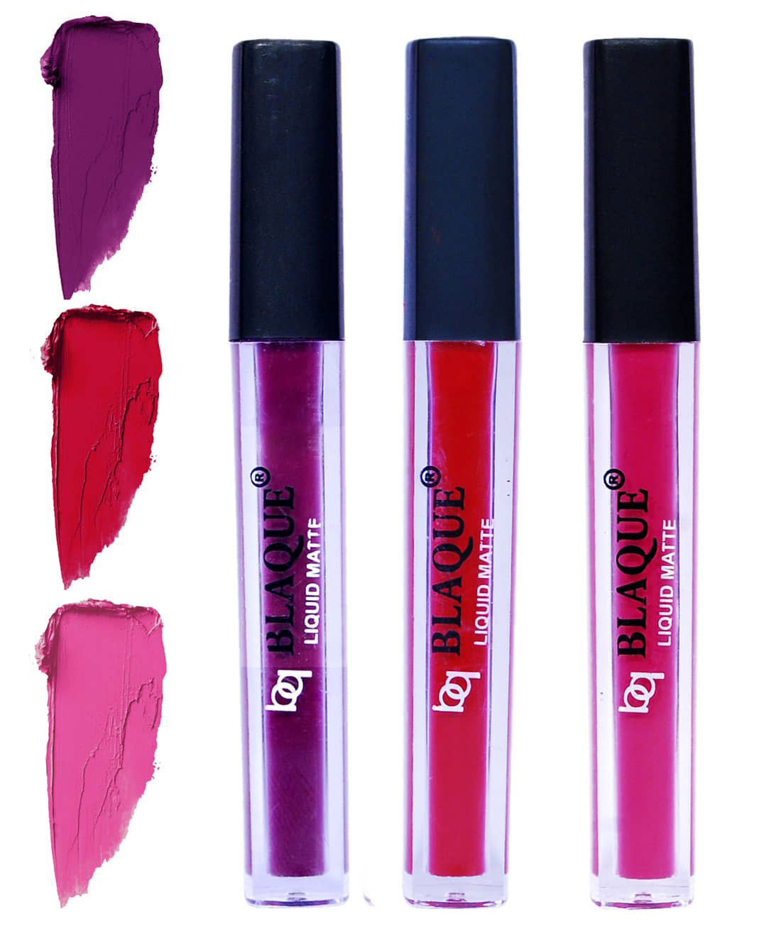 bq BLAQUE Matte Liquid Lipstick Combo of 3 Lip Color 4ml each, Waterproof - Purple Affair, Dark Pinkish Red, Soft Pink