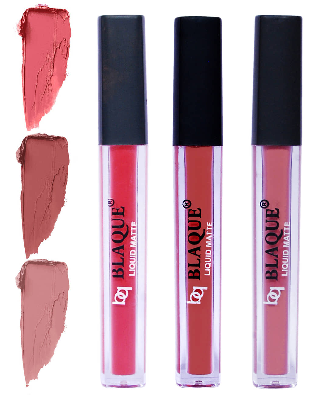 bq BLAQUE Matte Liquid Lipstick Combo of 3 Lip Color 4ml each, Waterproof - Pinkish Peach, Brown, Light Nude Brown