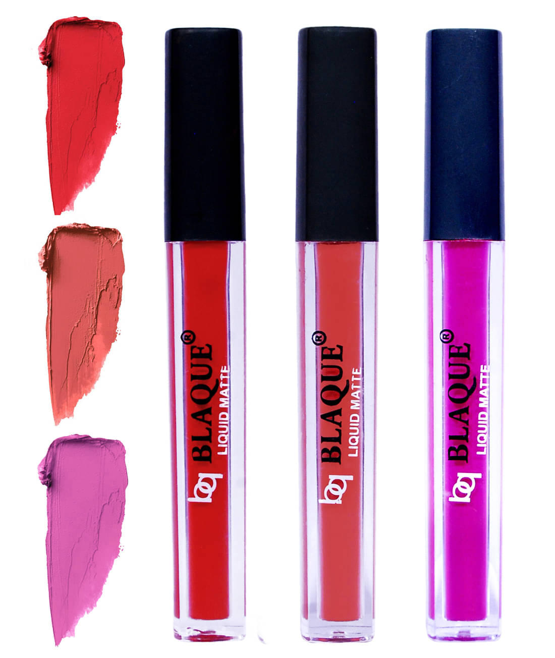     			bq BLAQUE Matte Liquid Lipstick Combo of 3 Lip Color 4ml each, Waterproof - Orangish Red, Dark Coral, Swiss Light Magenta