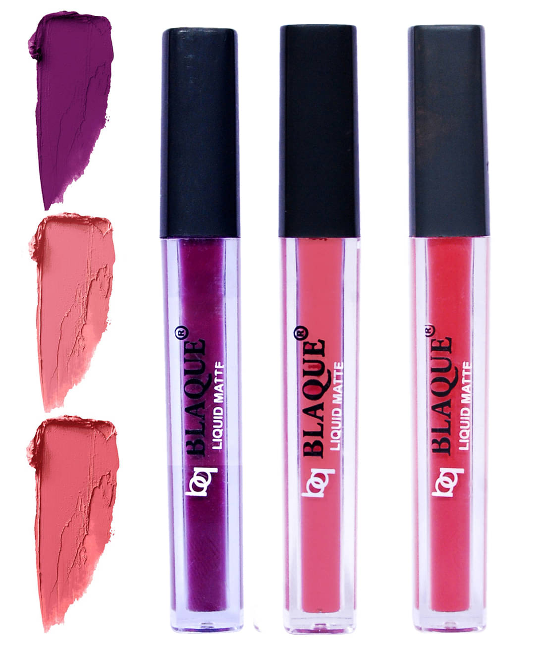 bq BLAQUE Matte Liquid Lipstick Combo of 3 Lip Color 4ml each, Waterproof - Purple Affair, Coral Peach, Pinkish Peach bq BLAQUE Matte Liquid Lipstick Combo of 3 Lip Color 4ml each, Waterproof - Purple Affair, Coral Peach, Pinkish Peach