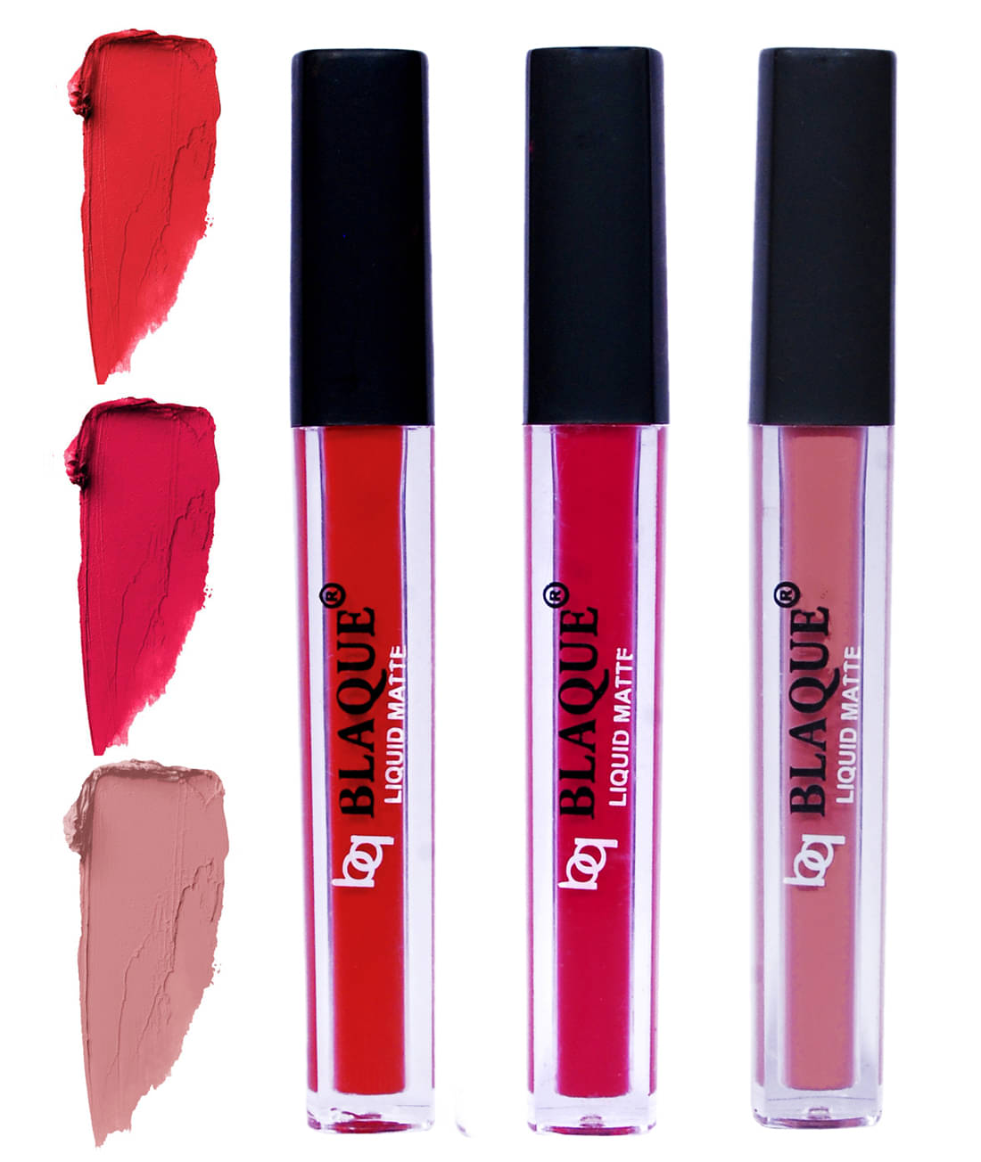 bq BLAQUE Matte Liquid Lipstick Combo of 3 Lip Color 4ml each, Waterproof - Orangish Red, Ruby Red, Light Nude Brown bq BLAQUE Matte Liquid Lipstick Combo of 3 Lip Color 4ml each, Waterproof - Orangish Red, Ruby Red, Light Nude Brown